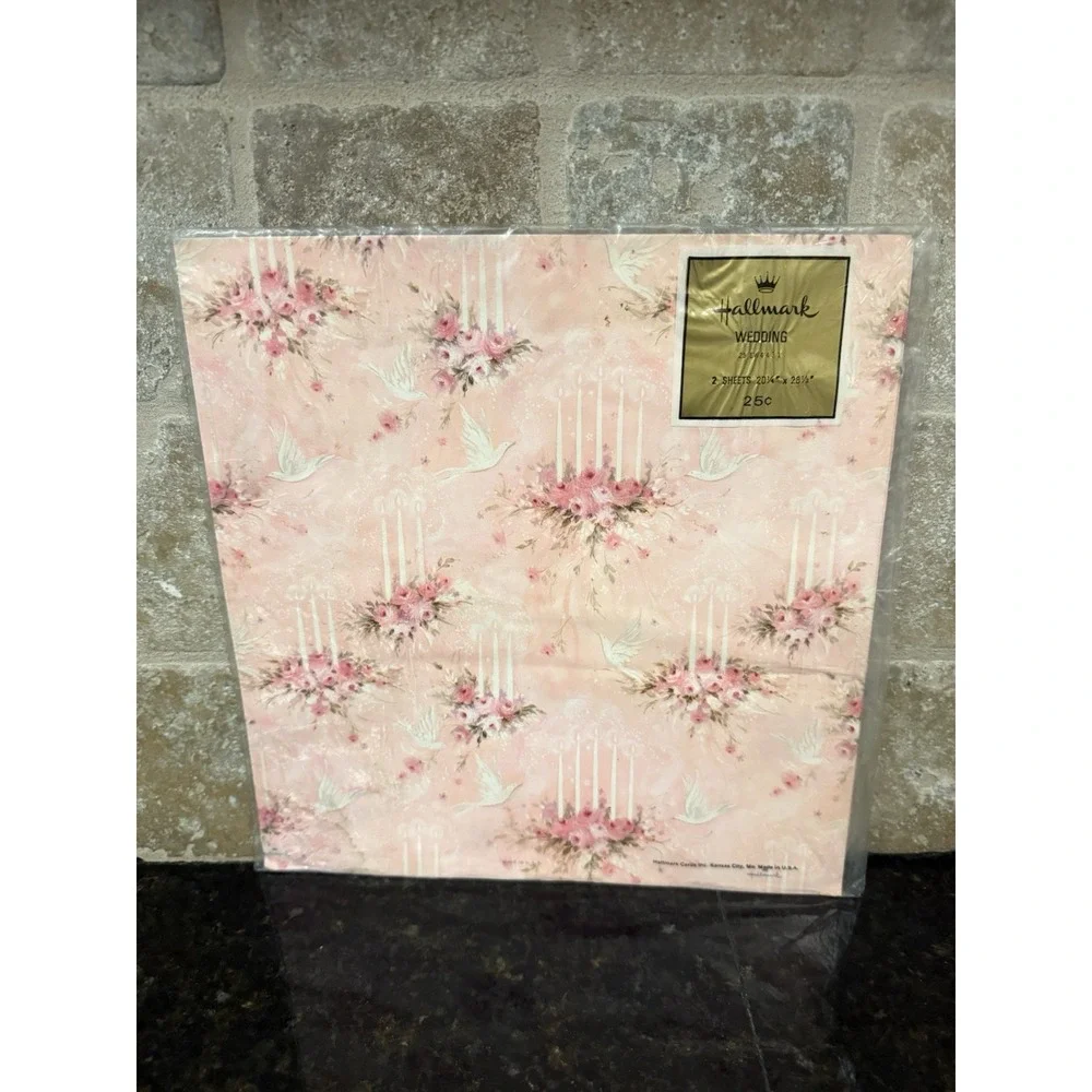 Vintage Hallmark Pink Wedding Gift Wrap 2 Sheets Sealed‎ NOS 20 X 28
